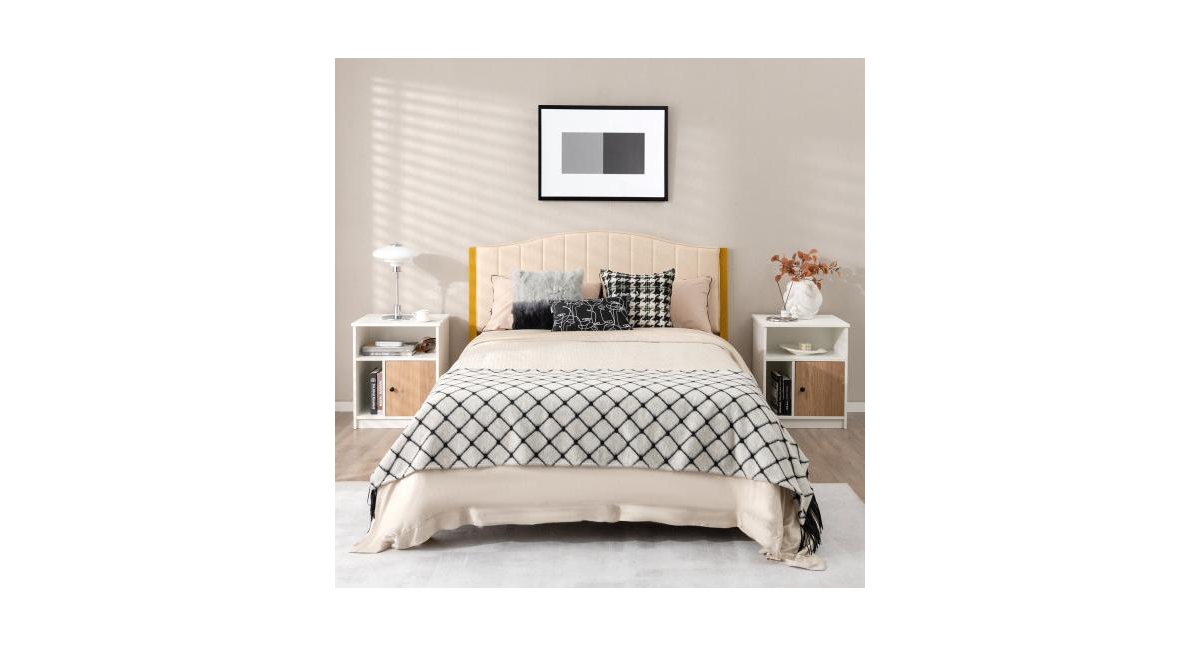 2 Pieces 25 Inch Tall Nightstands with Door and 2 Open Shelves-White