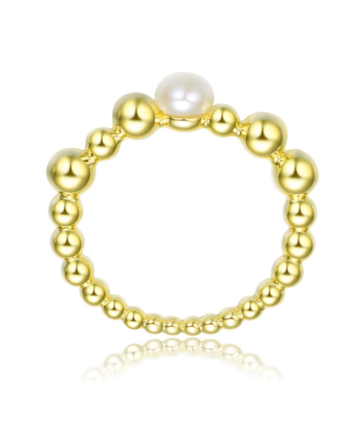 Genevive Sterling Silver 14KPlated and 4.5MM Fresh Water Pearl Ring - Gold
