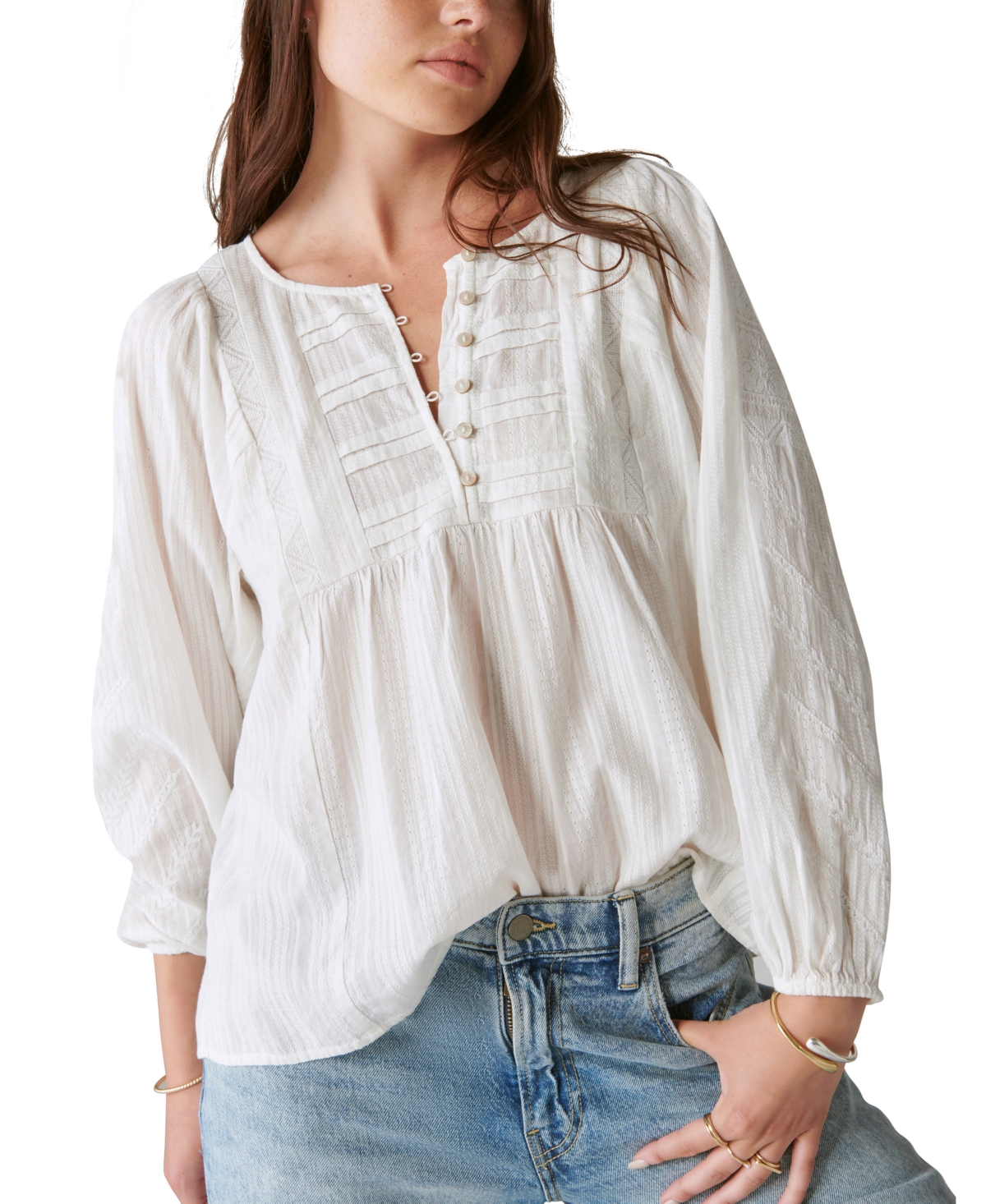 LUCKY BRAND WOMEN'S LONG SLEEVE EMBROIDERED TUNIC TOP