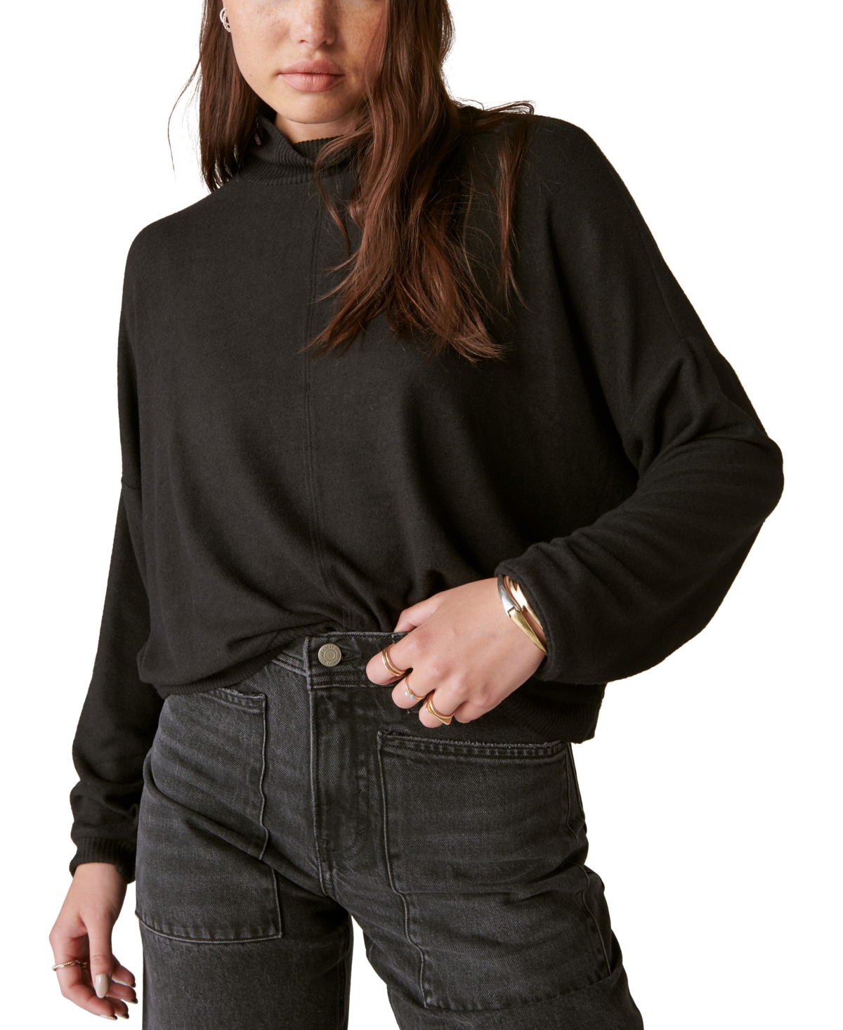 Lucky Brand Cloud Mock Neck Sweater In Jet Black