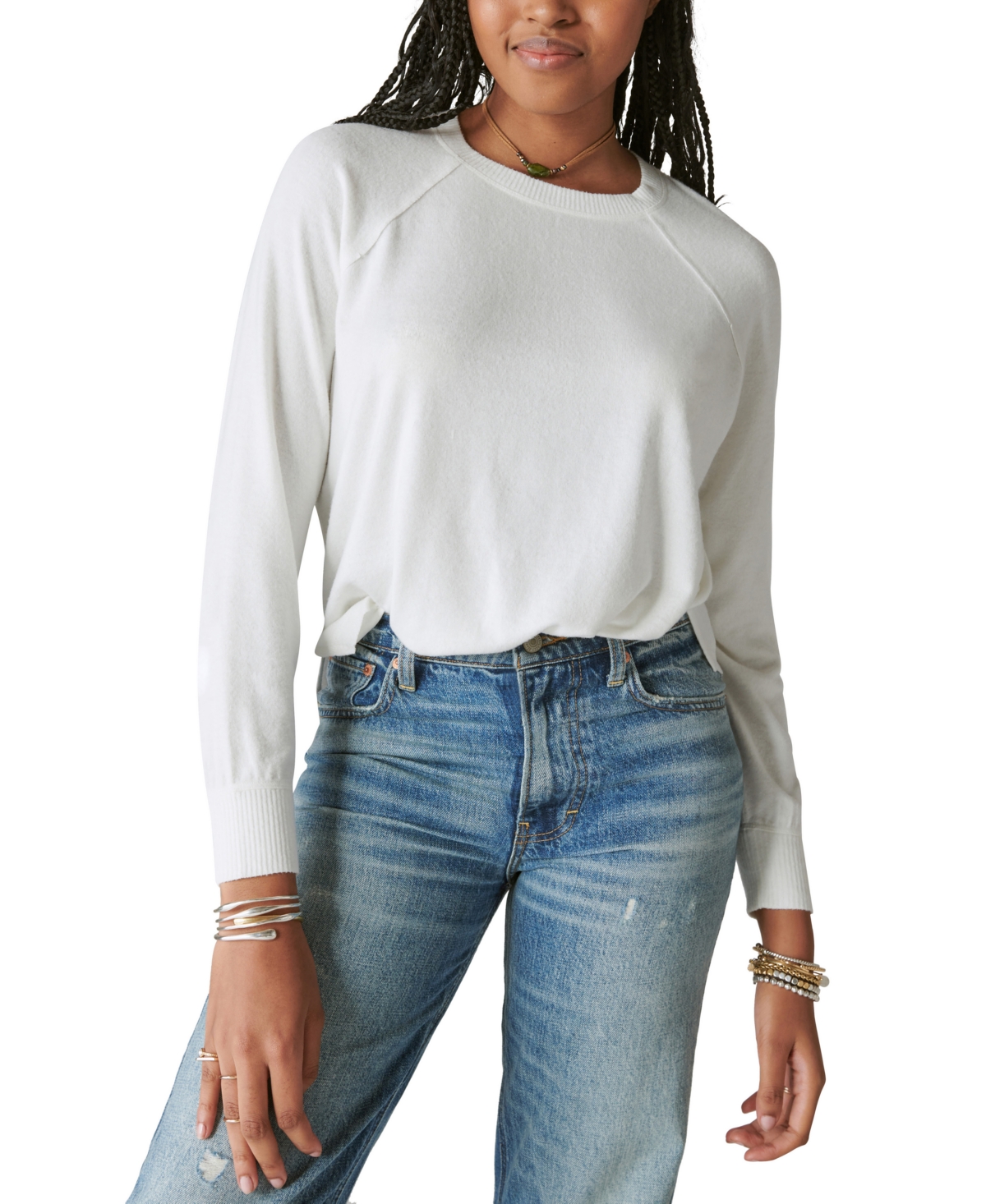 Shop Lucky Brand Women's Cloud Jersey Long Sleeve Crew Top In Ethereal White