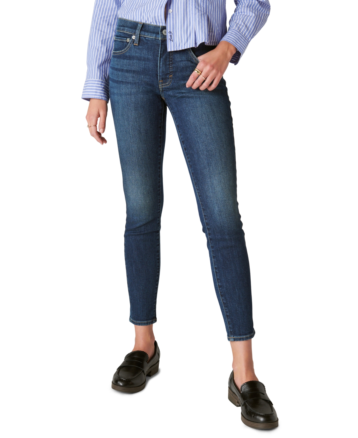 Shop Lucky Brand Women's Ava Mid-rise Ripped Skinny Jeans In High Peak