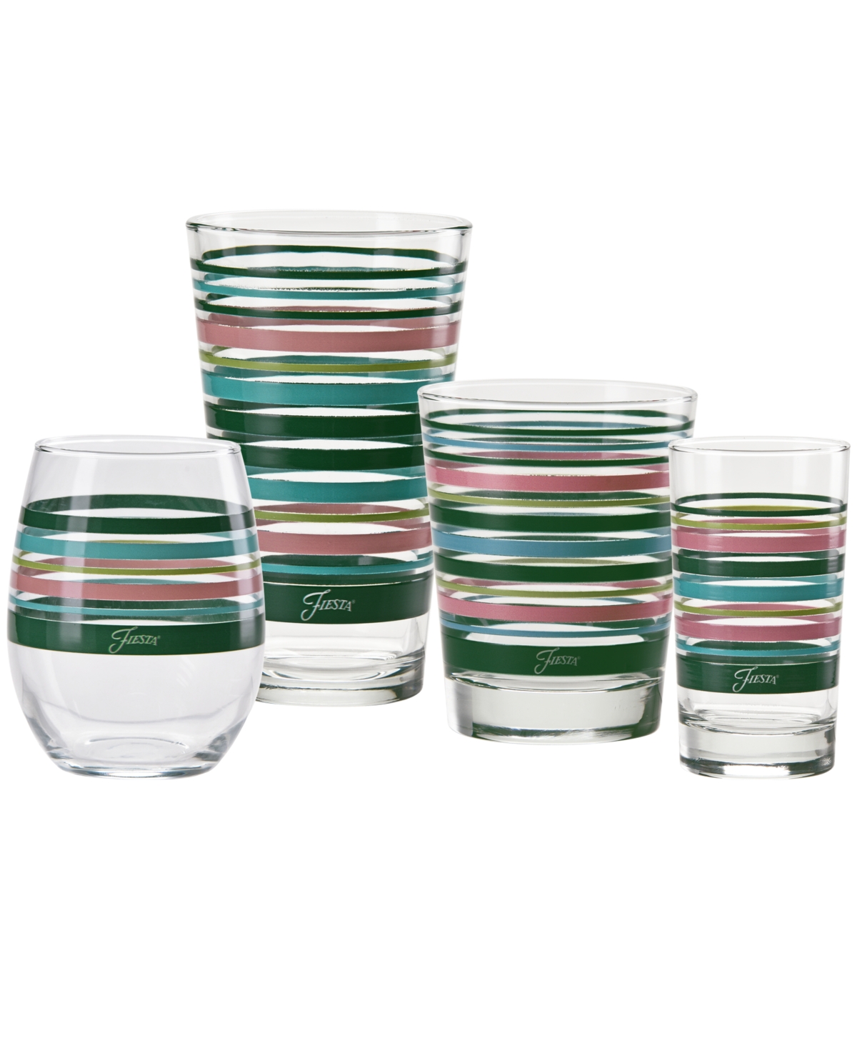 Shop Fiesta Tropical Stripes 7-ounce Juice Glass, Set Of 4 In Jade,turquoise,lemongrass And Peony