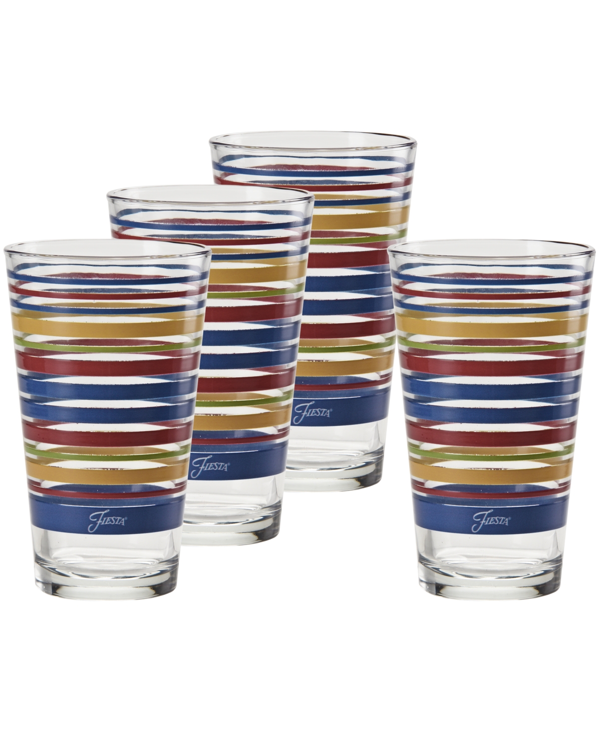Fiesta Bright Stripes 16-ounce Tapered Cooler Glass, Set Of 4 In Lapis,scarlet,daffodil And Lemongrass