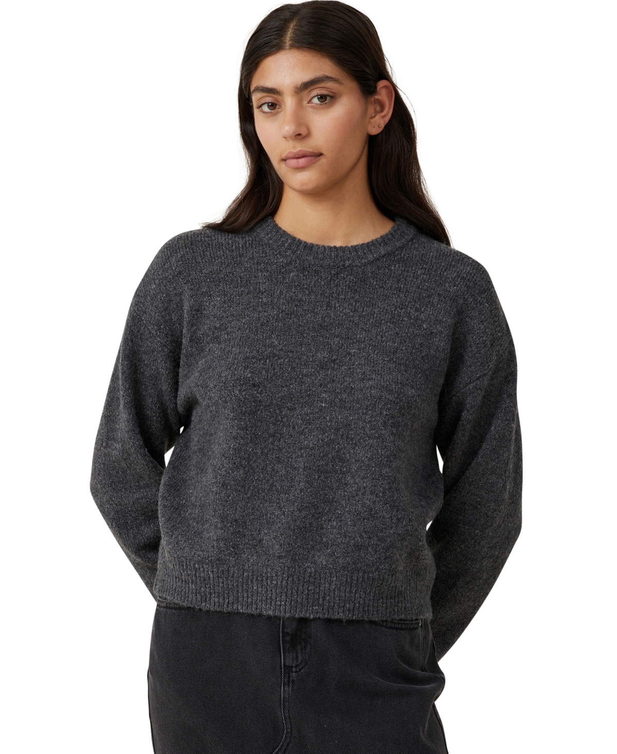Shop Cotton On Women's Everything Crew Neck Pullover Sweater In Dark Shadow Gray Marle