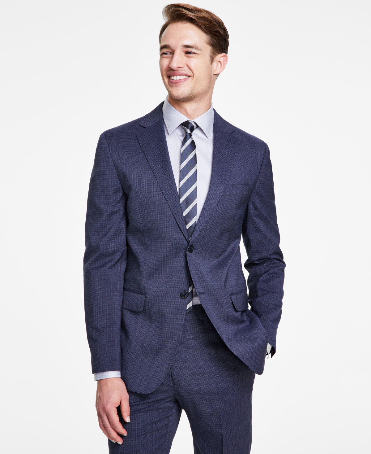 Men's Modern-Fit Blue Mini Check Suit Separate Jacket - Blue