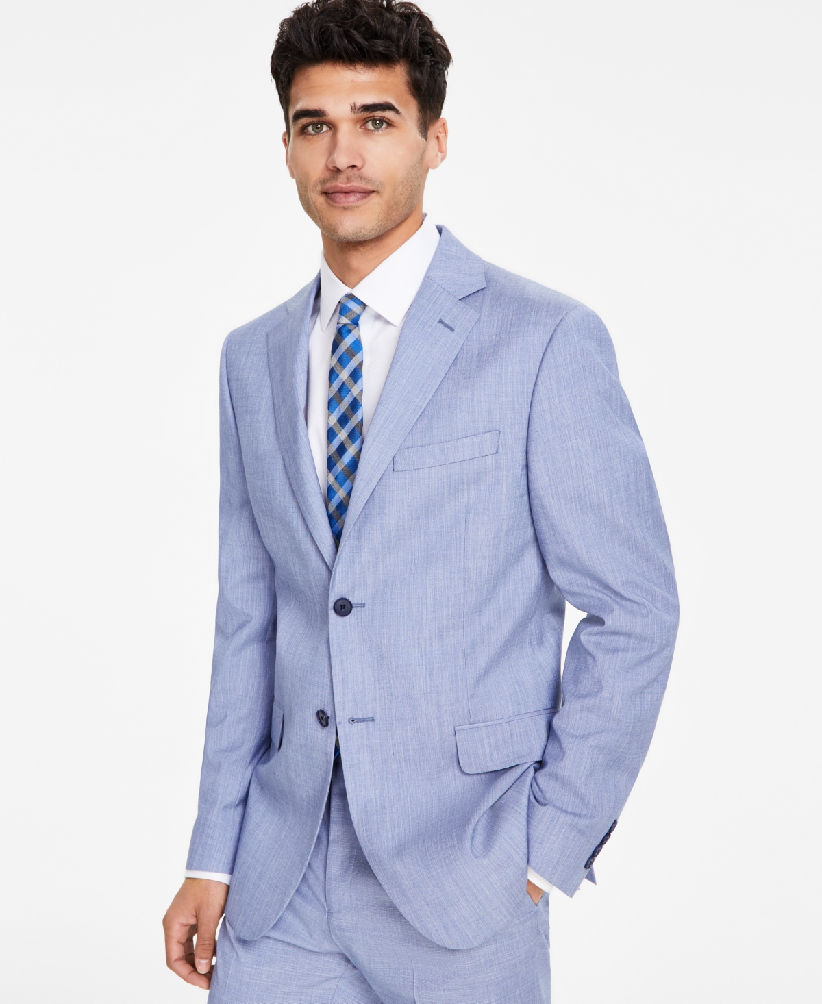 Men's Modern-Fit Light Blue Neat Suit Separate Jacket - Light Blue