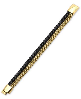 Men's Two-Tone Double Strand Chain Bracelet in Black & Gold-Tone Ion-Plated Stainless Steel