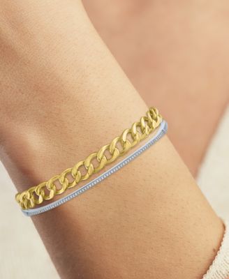 2-Pc. Set Diamond Bangle Bracelet (1/5 ct. t.w.) & Curb Link Chain Bracelet in Sterling Silver & 14k Gold-Plate