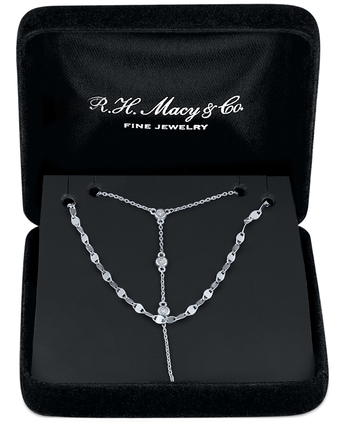 Macy's 2-pc. Set Diamond Lariat Adjustable Layered Necklaces (1/10 Ct. T.w.) In Sterling Silver In Sterling Silver