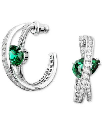 Swarovski - Silver-Tone Hyperbola Green Crystal Double Spiral Medium Hoop Earrings