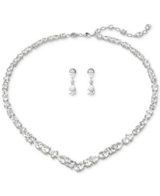 Silver Tone 2 Pc. Set Mesmera Crystal Drop Earrings Necklace 15 2 extender