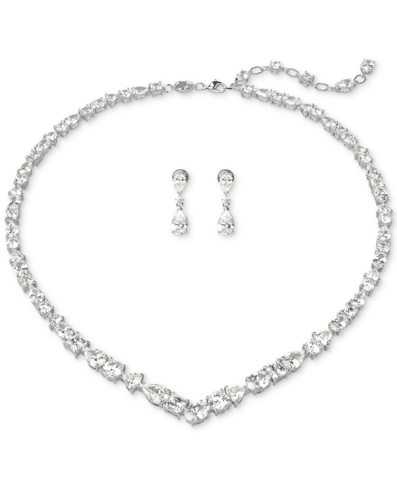Silver-Tone 2-Pc. Set Mesmera Crystal Drop Earrings & Necklace, 15" + 2" extender
