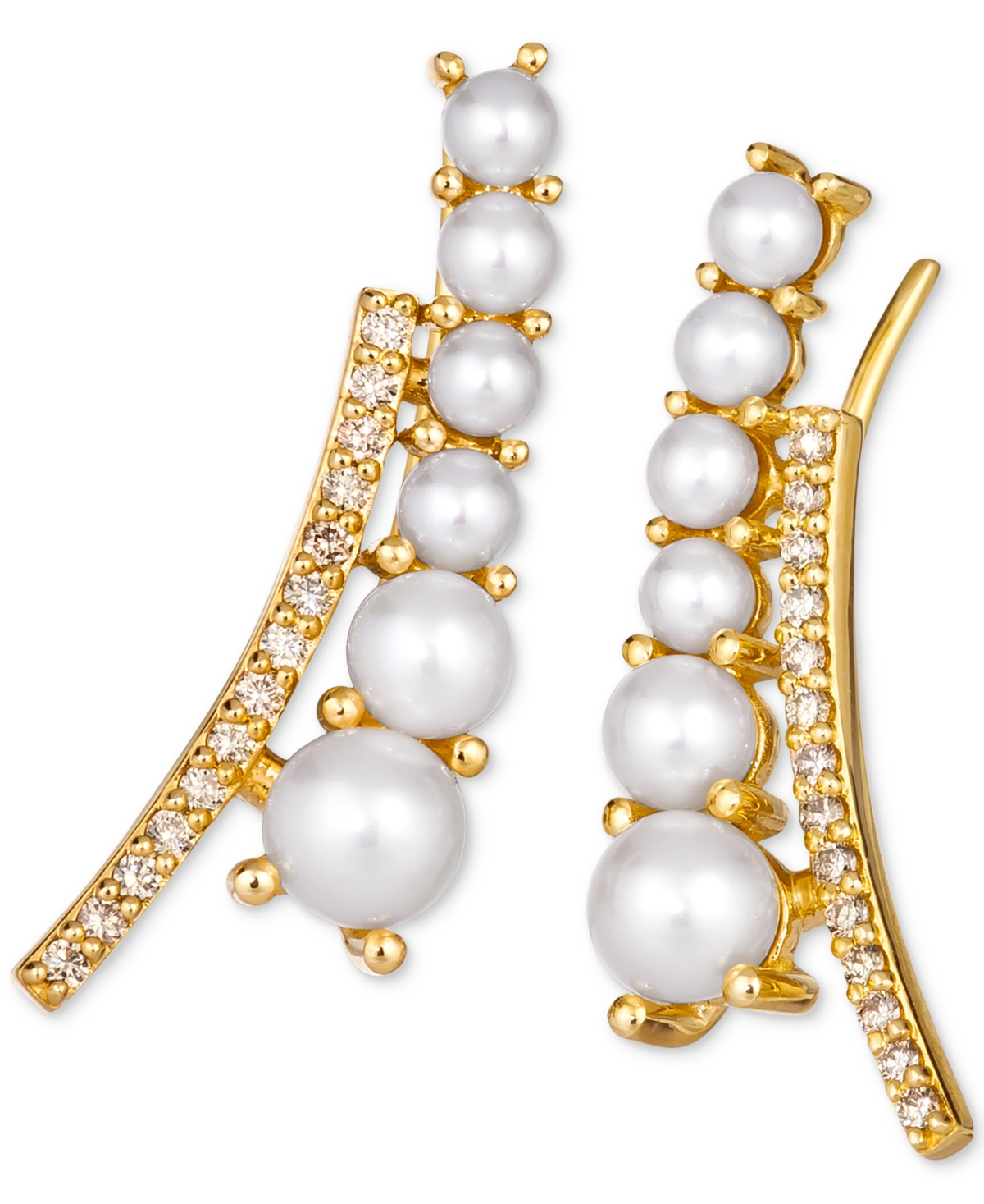 Le Vian Vanilla Pearls (3-6mm) & Nude Diamond (1/4 Ct. T.w.) Ear Climbers In 14k Gold In K Honey Gold Ear Climber