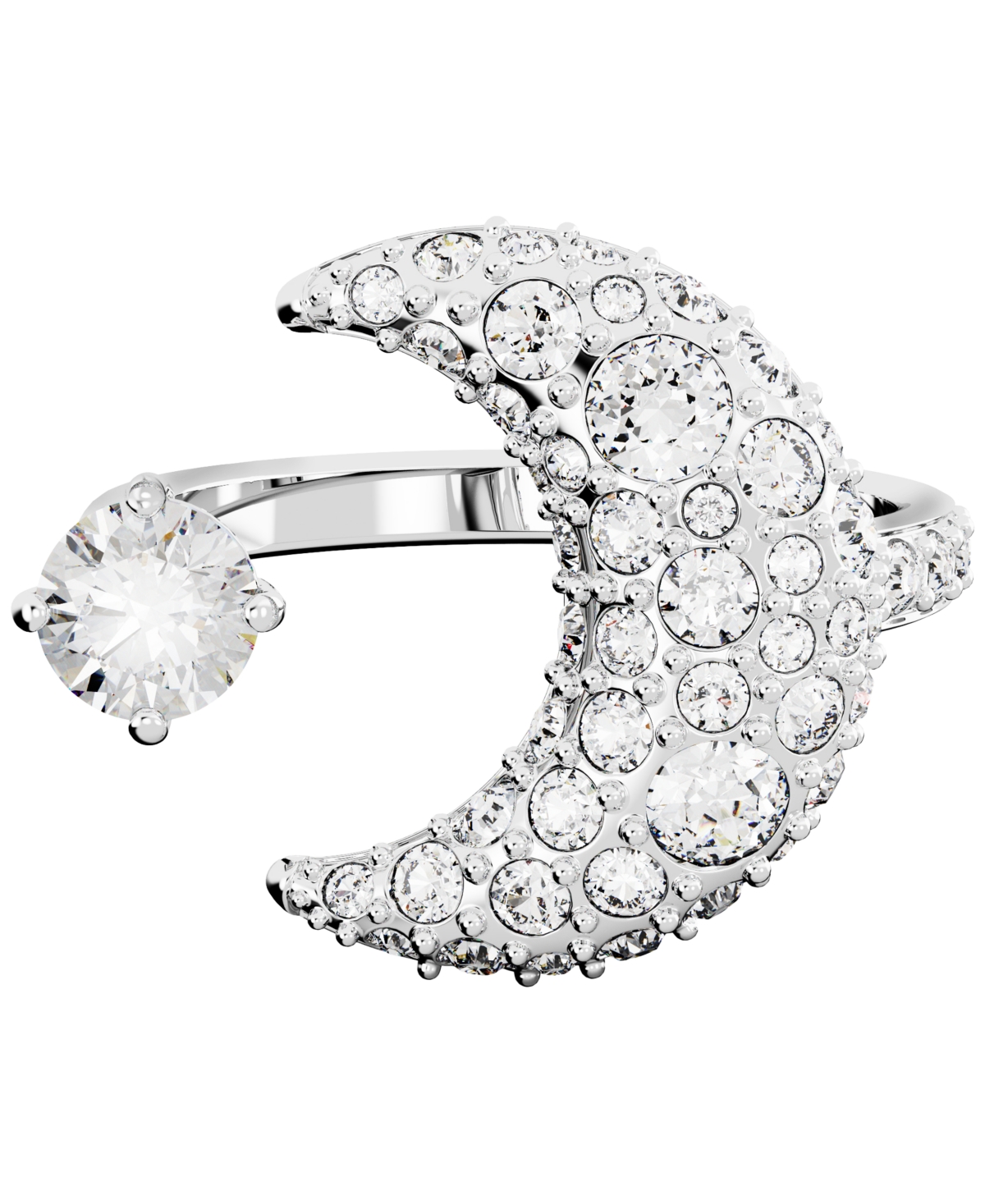 Swarovski Silver-tone Luna Crystal Moon Open Ring In Silver