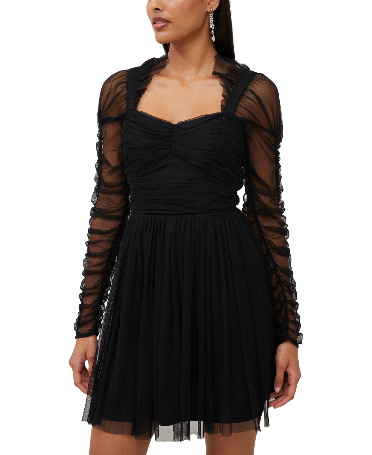 Shop French Connection Women's Edrea Ruched Tulle Dress In Black