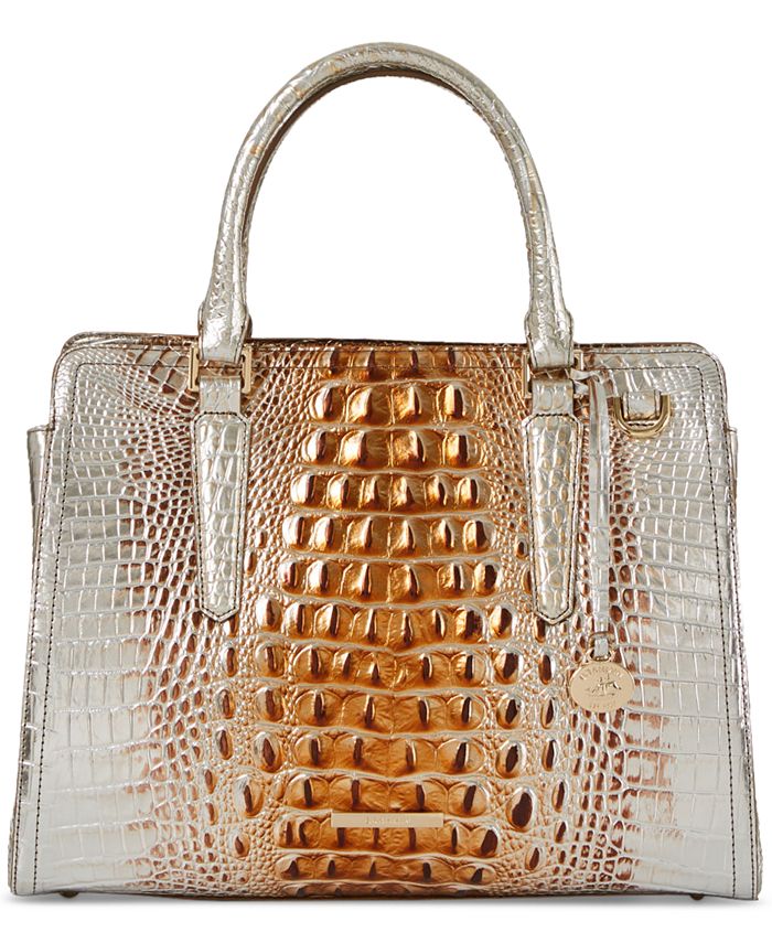BRAHMIN Melbourne Collection Finley Leather Crocodile-Embossed Carryall  Satchel Tote Bag
