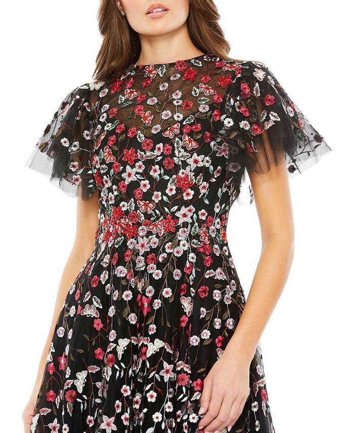 Mac Duggal Women's Embellished Butterfly Tea Length A Line Dress - Macy's
