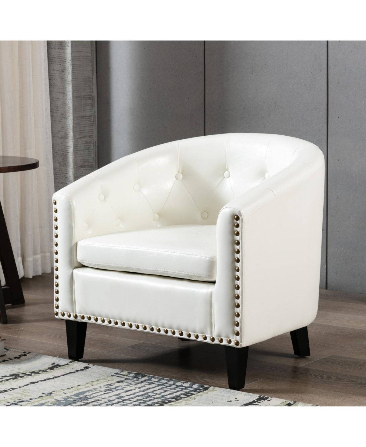 Simplie Fun Pu Leather Tufted Barrel Chair Tub Chair For Living Room Bedroom Club Chairs In White