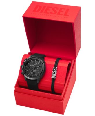 Men's Griffed Chronograph Black Silicone Watch 48mm Gift Set