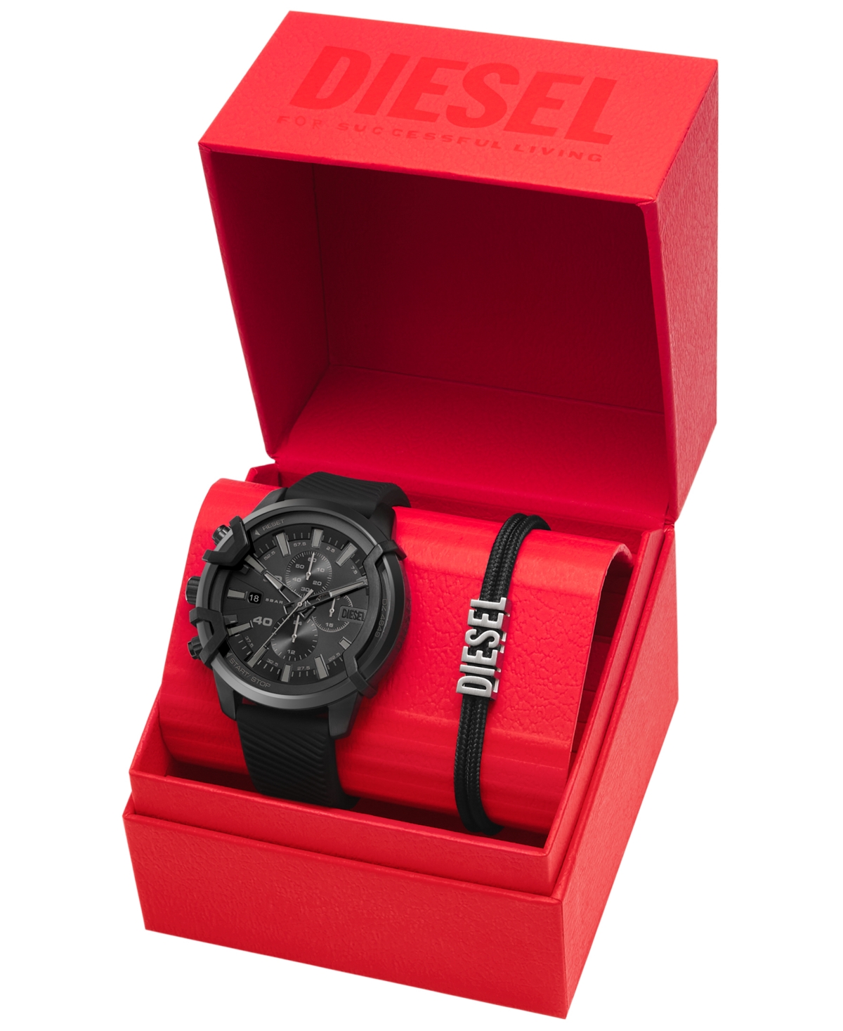 Diesel Men's Griffed ChronographSilicone Watch 48mm Gift Set - Black