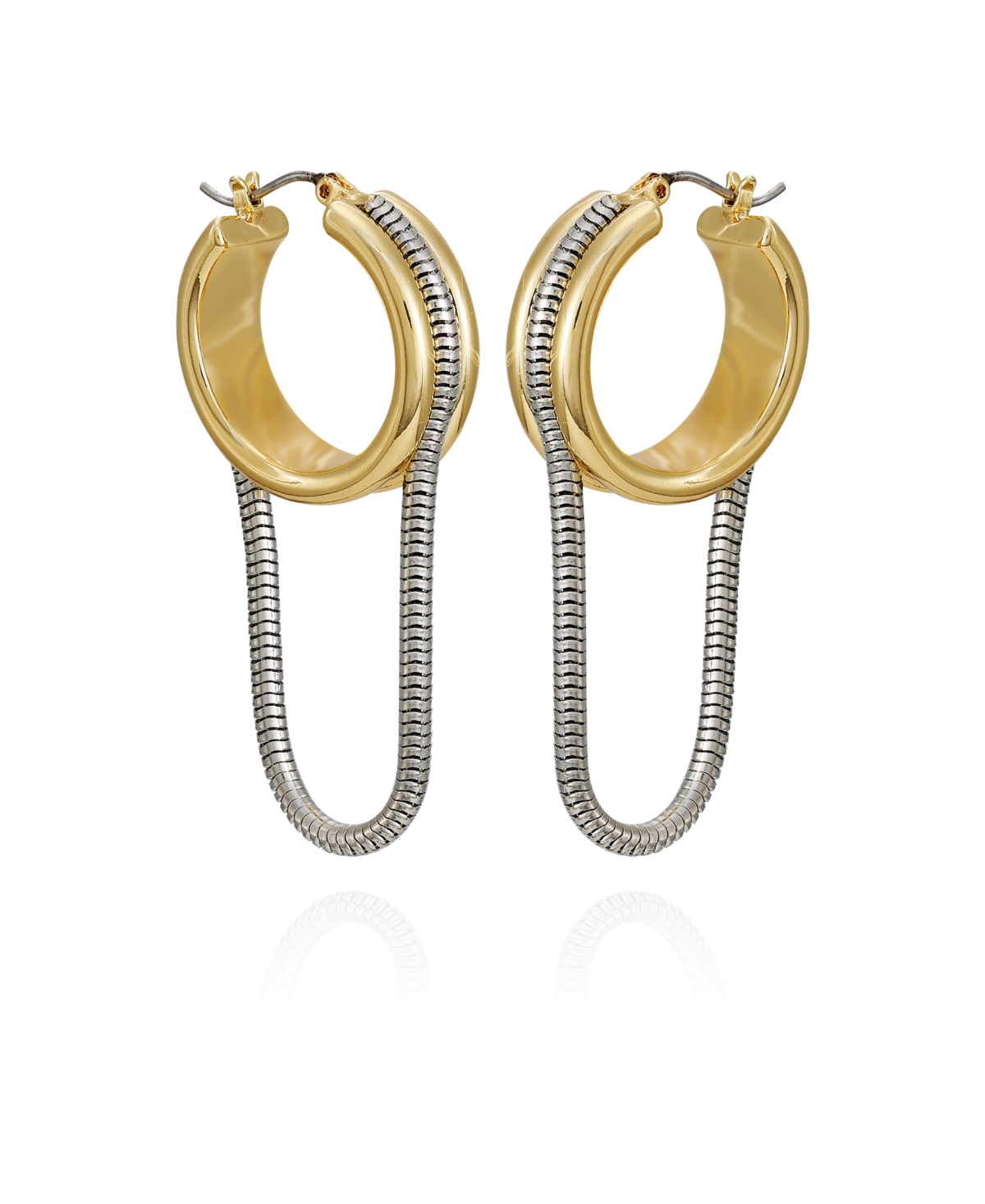 Two-Tone Snake Chain Drop Hoop Earrings - Gold, Silver