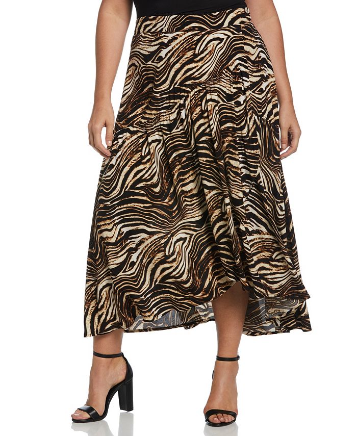 ELLA Rafaella Plus Size Printed Crepe Faux Wrap Skirt - Macy's