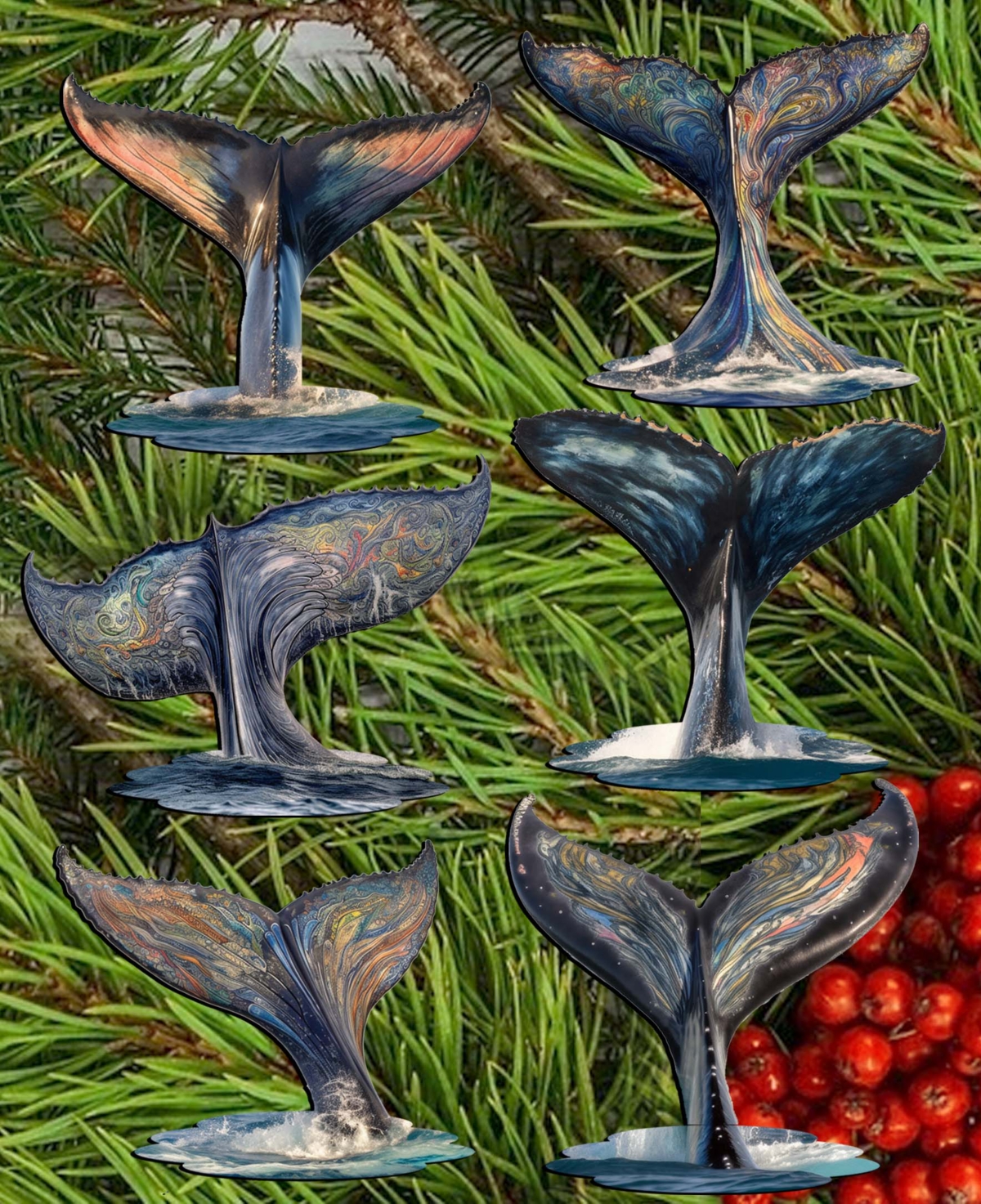 Shop Designocracy Holiday Wooden Clip-on Ornaments Vibrant Whale Stories Set Of 6 G. Debrekht In Multi Color