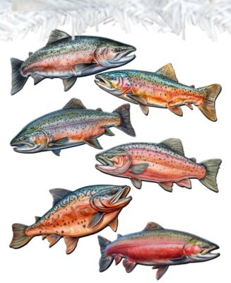 Holiday Wooden Clip-On Ornaments Wild Salmon Tales Set of 6 G. DeBrekht