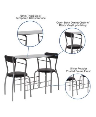 3 Piece Space-Saver Glass Bistro Set With Vinyl Padded Chairs