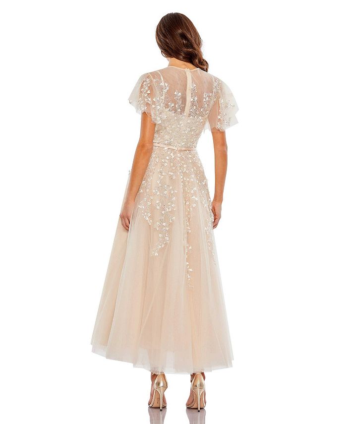 Mac Duggal Women's Embellished Flutter Sleeve Bow Waist A Line Dress ...