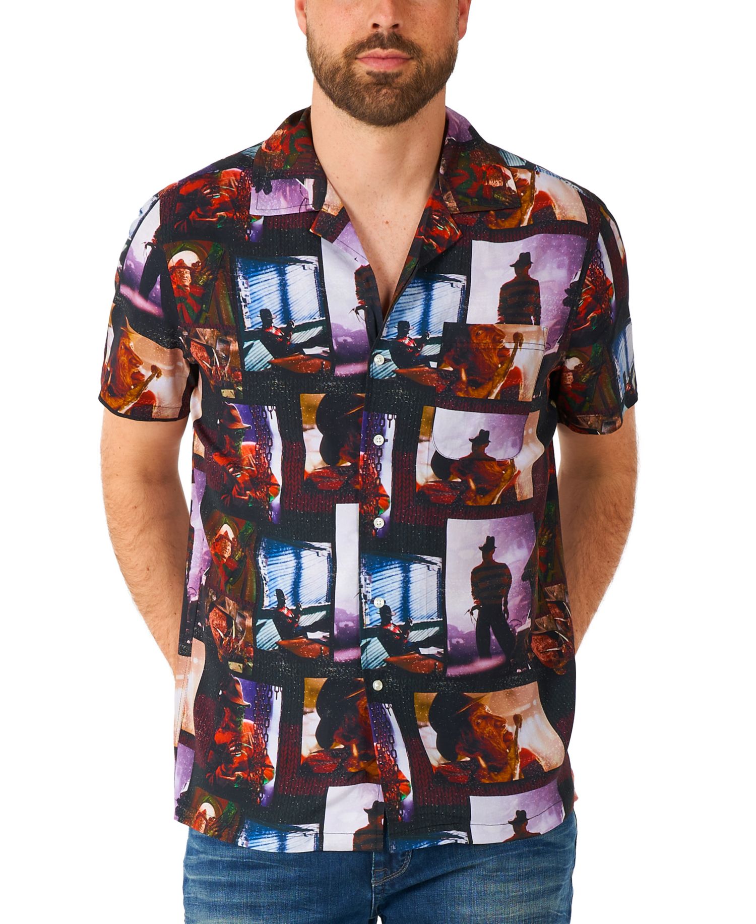 Men's Official A Nightmare On Elm Street Hawaii Shirt - Halloween Themed Party Shirt - Short Sleeve - Black