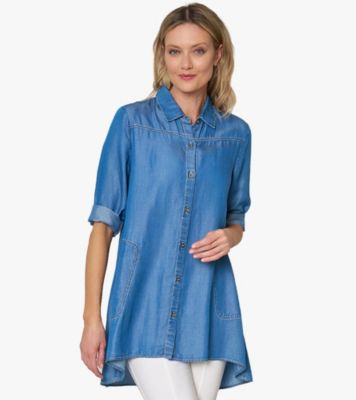 Women's Collared Quarter Sleeve Button-Front Storyteller Tunic