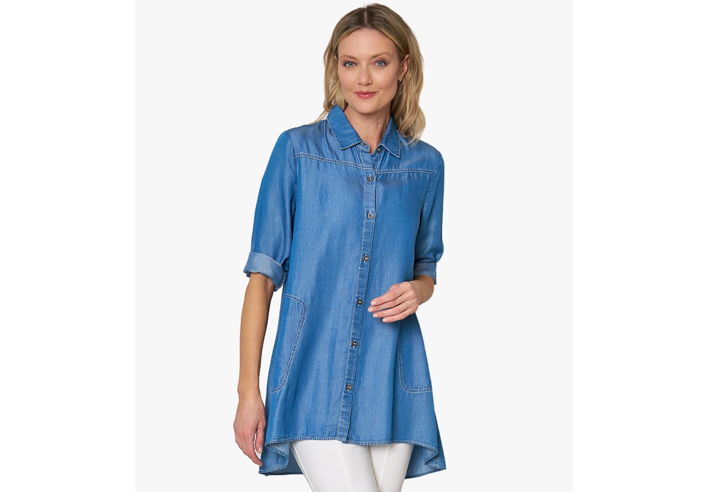 Женский топ Stella Carakasi Collared Quarter Sleeve Button-Front Storyteller Tunic, цвет: Средняя варка — фото 1