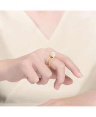 Sterling Silver 14K Gold Plated with Genuine Freshwater Pearl Solitaire Open Ring