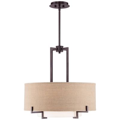 Concentric Pendant Chandelier with Burlap Drum Shade 4-Light Fixture for Dining Room or Kitchen Island