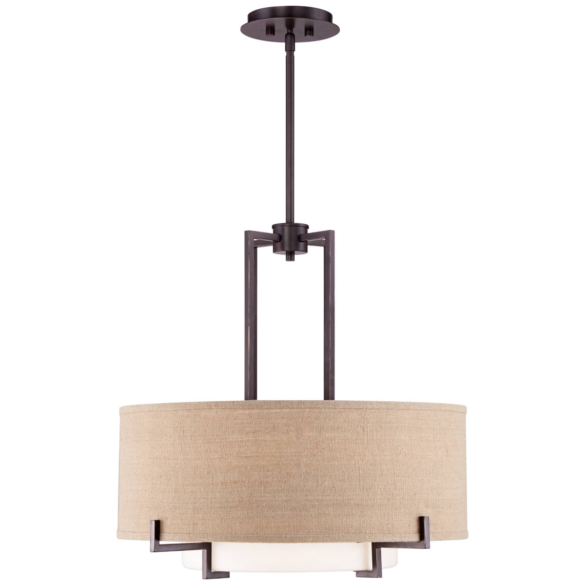 Possini Euro Design Concentric Bronze Pendant Chandelier Lighting Wide Farmhouse Rustic White Glass Burlap Drum Shade 4-Light Fixture for Dining R