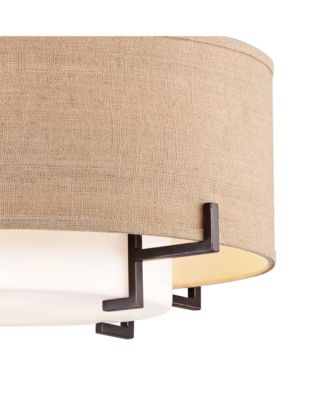 Concentric Pendant Chandelier with Burlap Drum Shade 4-Light Fixture for Dining Room or Kitchen Island