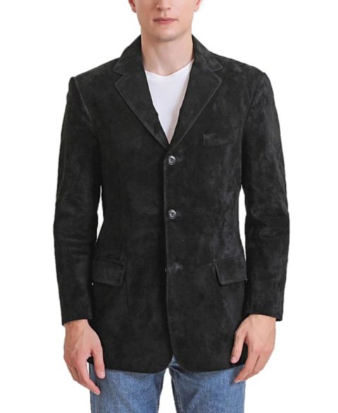 Мужской пиджак BGSD Robert Three-Button Suede Leather Blazer, цвет: Чёрный