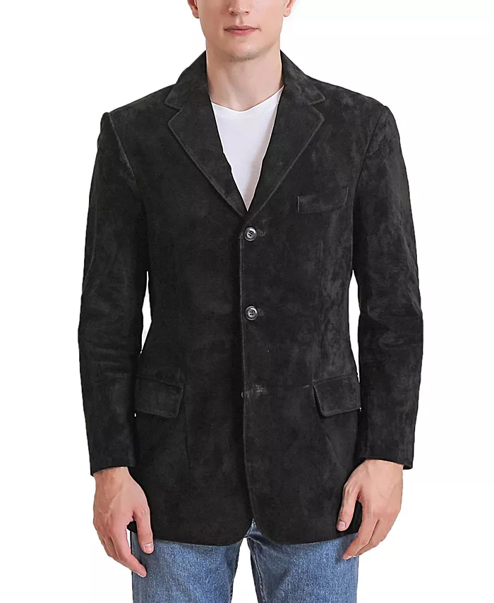 Men Robert Three-Button Suede Leather Blazer