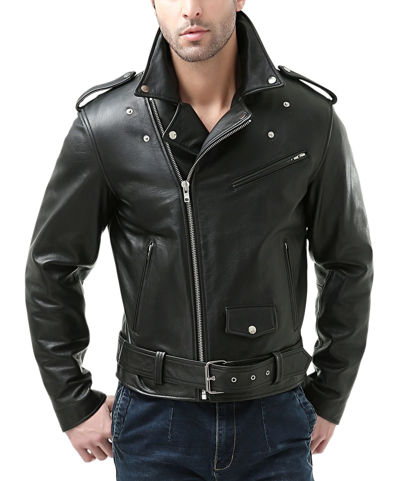 Men's Men Classic Leather Motorcycle Jacket