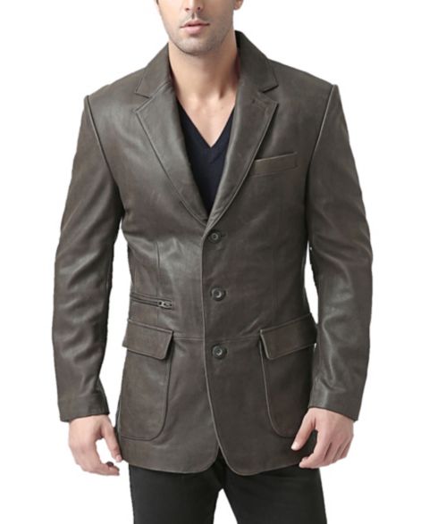 Мужской пиджак BGSD Men Mark Three-Button Distressed Leather Blazer, цвет: Коричневый