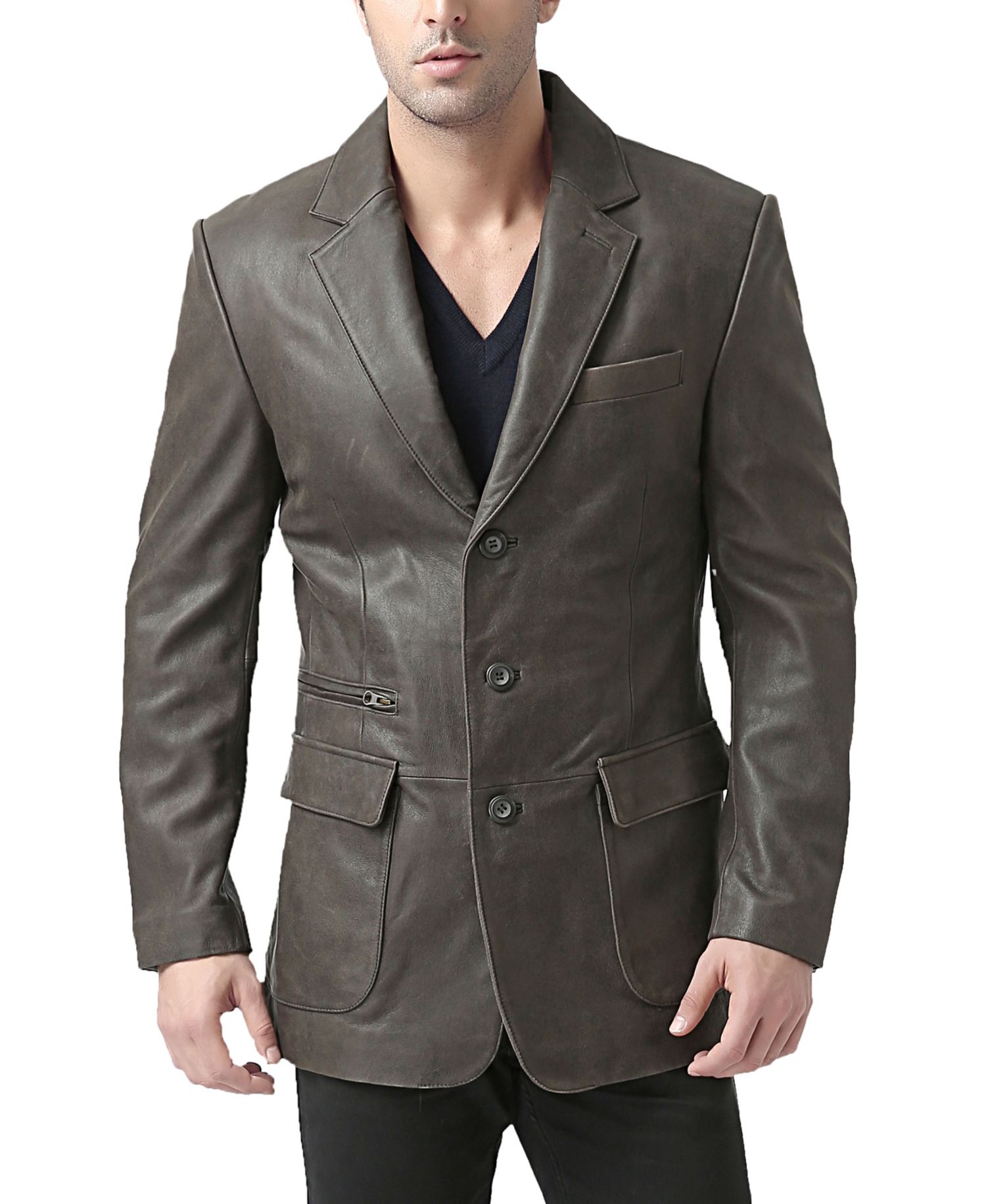 Men's Men Mark Three-Button Distressed Leather Blazer