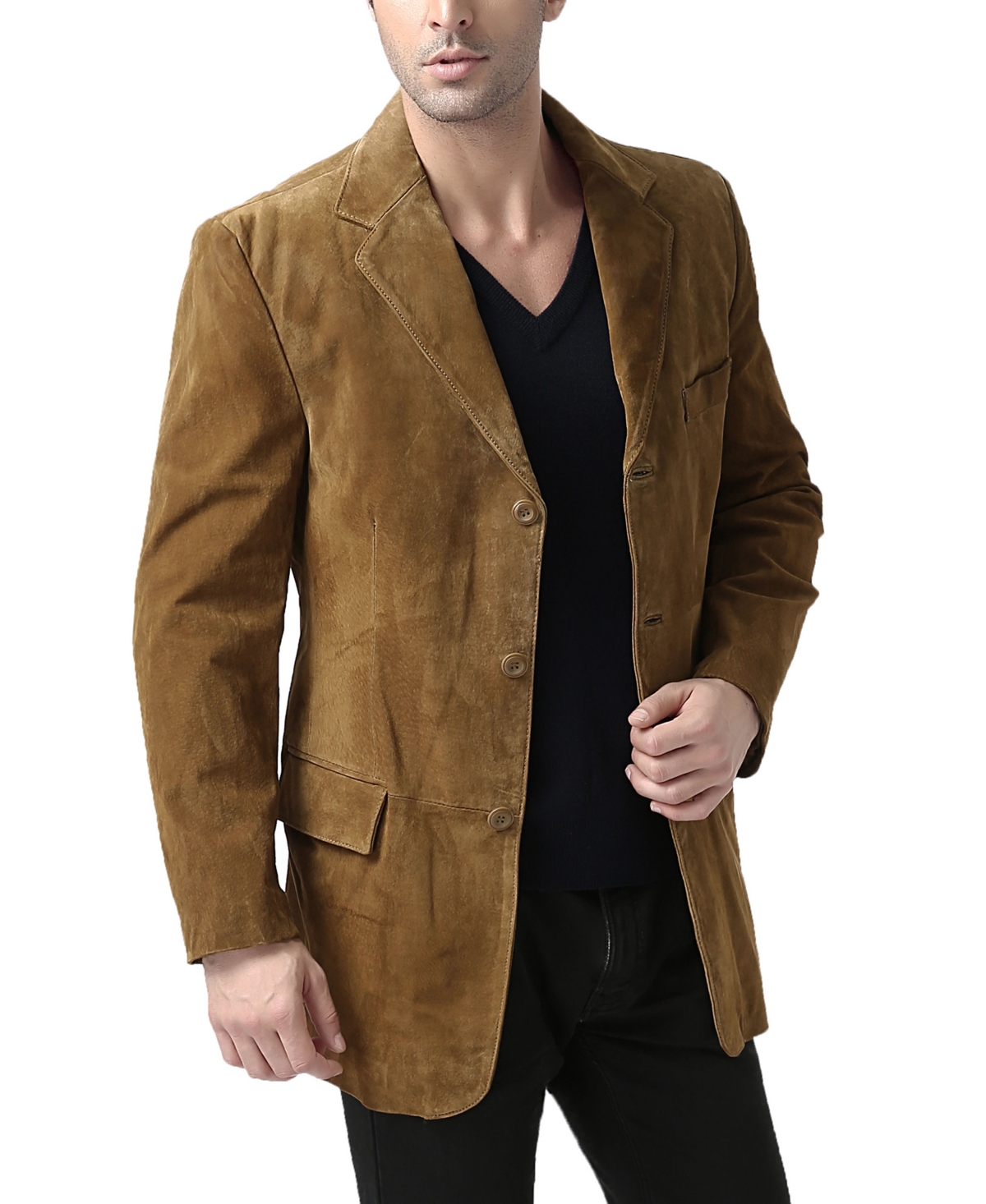 Men Robert Three-Button Suede Leather Blazer - Tobacco