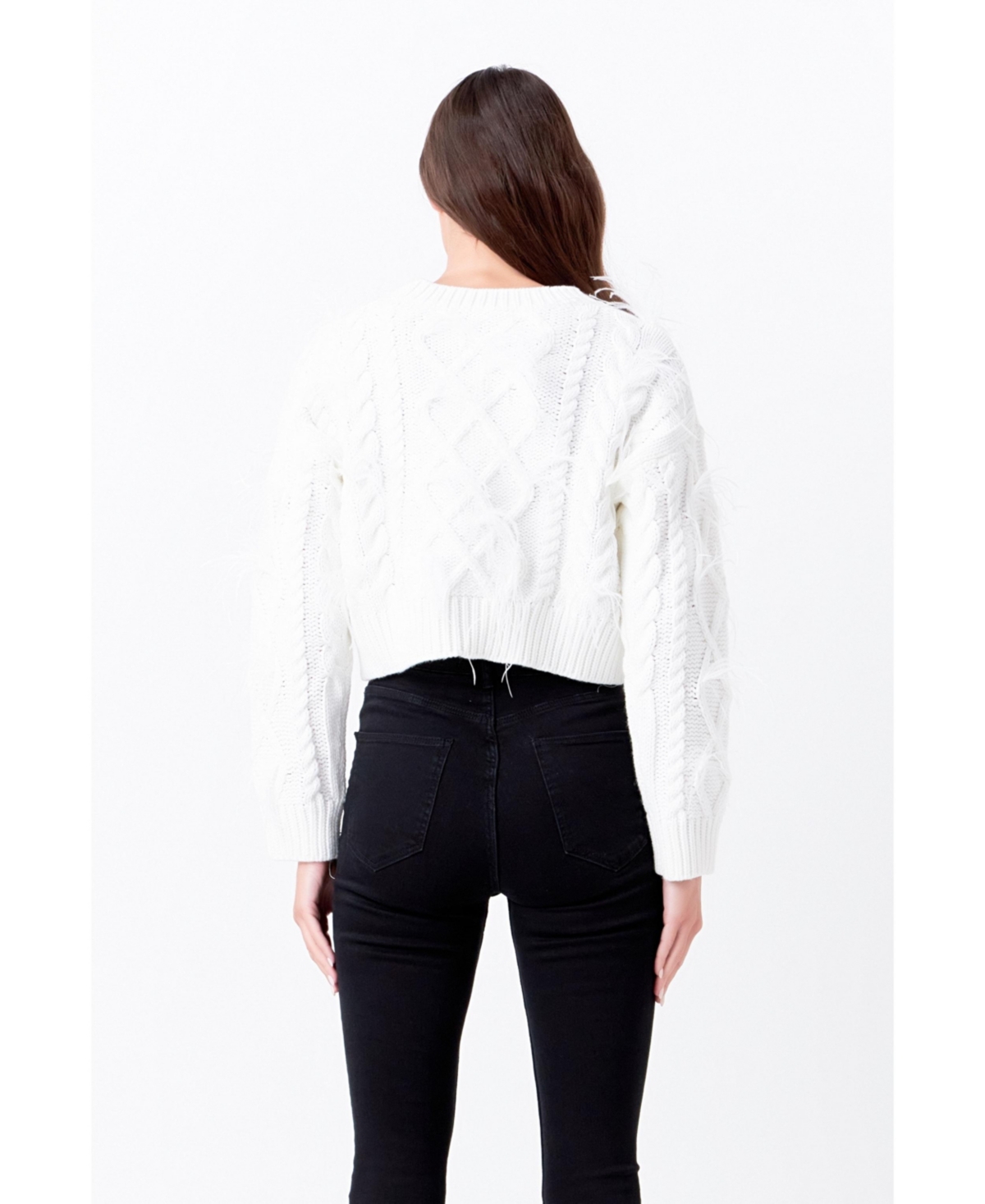 endless rose Women's Feather Detail Cropped Sweater