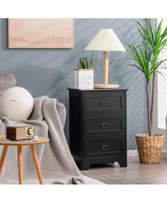 3 Drawers End Storage Wood Side Nightstand