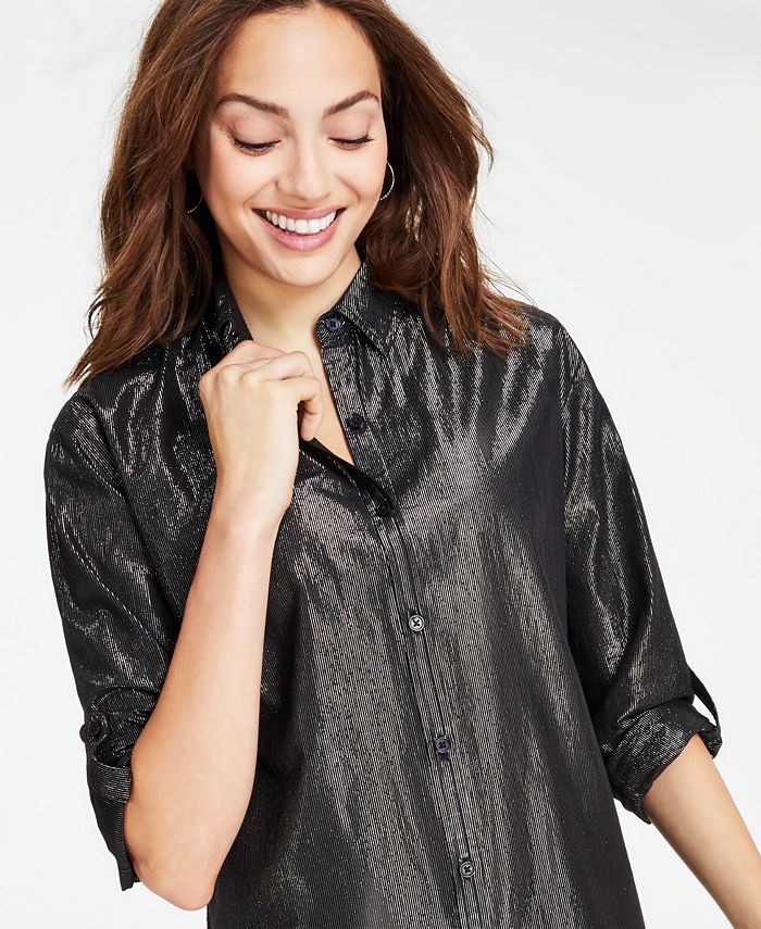 Gloria Vanderbilt Women's MetallicThreaded Amanda ButtonFront Shirt