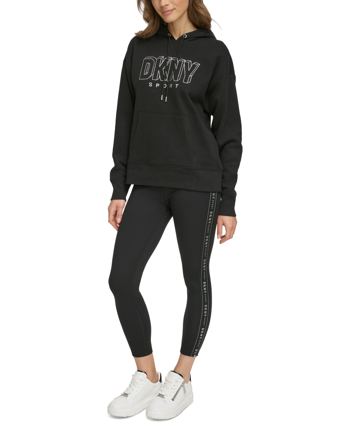 Dkny Sport Women's Glitter-logo Pullover Hoodie In Black,silver