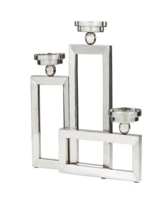 Stainless Steel Open Frame Geometric Candelabra with Various Rectangles, 16" x 5" x 16"