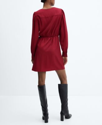 mango red dress short MANGO - Crinkle-effect A-line Dress Orange